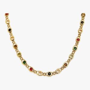 Elegant‎ Gold Multi-Color Gemstone Necklace 18k gold plated 15.5”+ 2”extender